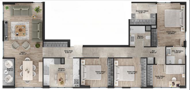 Квартира 2+1 с видом на море в Стамбуле