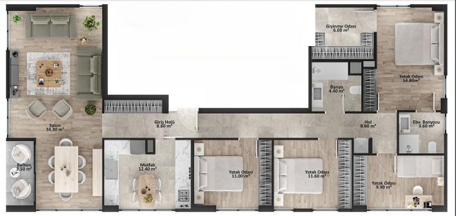 Квартира 4+1 с видом на море в Стамбуле