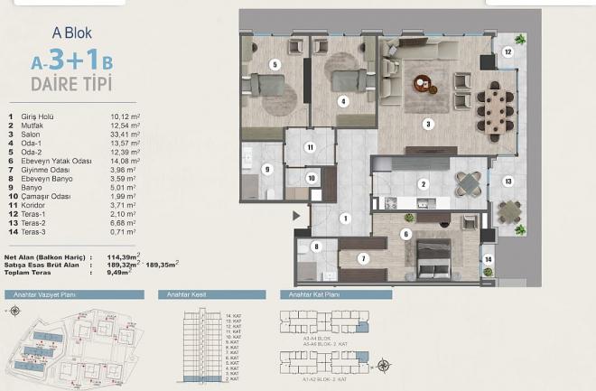 Квартира 2+1 с видом на море в Стамбуле