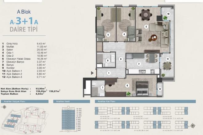 Квартира 3+1 с видом на море в Стамбуле