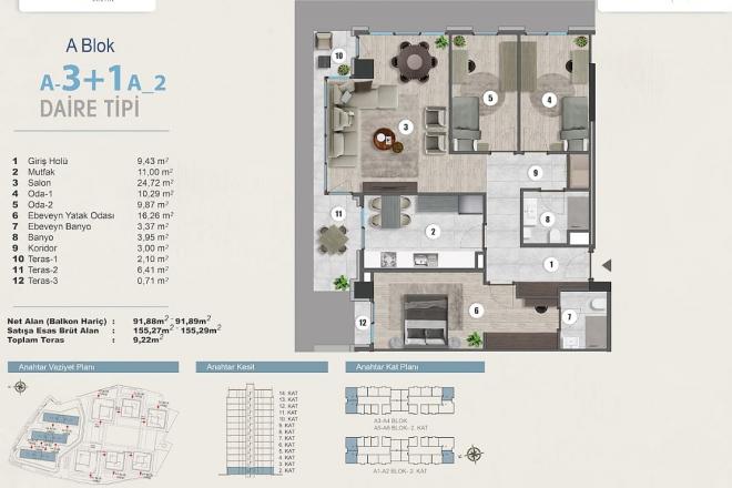Дюплекс 2+1 с видом на море в Стамбуле
