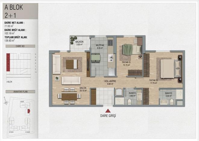 Квартира 2+1 с видом на море в Стамбуле
