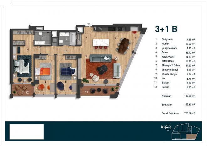 Квартира 3+1 с видом на море в Стамбуле