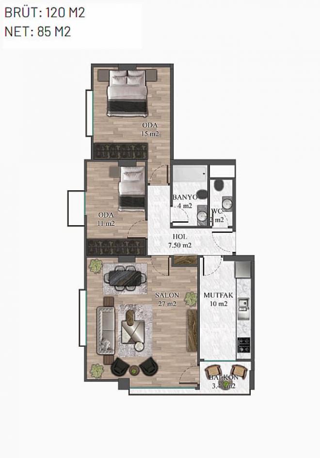 Квартира 2+1 с видом на море в Стамбуле