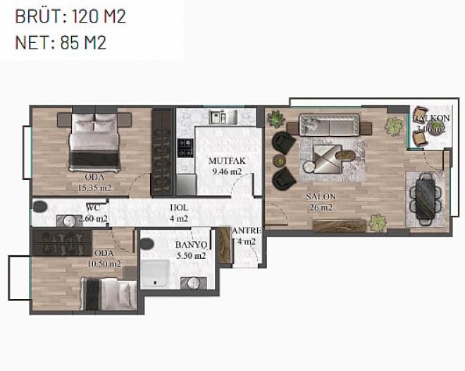 Квартира 2+1 с видом на море в Стамбуле