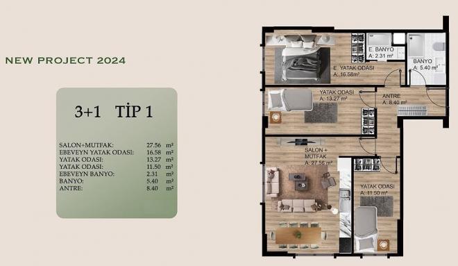 Квартира 1+1 в Стамбуле