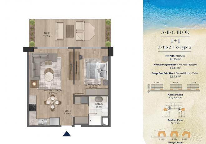 Квартира 2+1 с видом на море в Стамбуле
