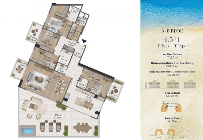 Квартира 2+1 с видом на море в Стамбуле