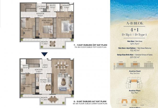 Квартира 2+1 с видом на море в Стамбуле
