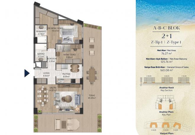 Квартира 3+1 с видом на море в Стамбуле