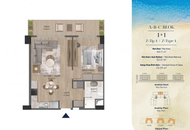 Дюплекс 4+1 с видом на море в Стамбуле