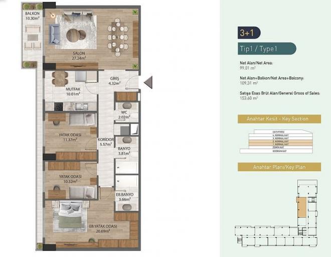 Квартира 3+1 в Стамбуле