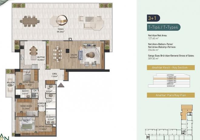 Квартира 3+1 в Стамбуле