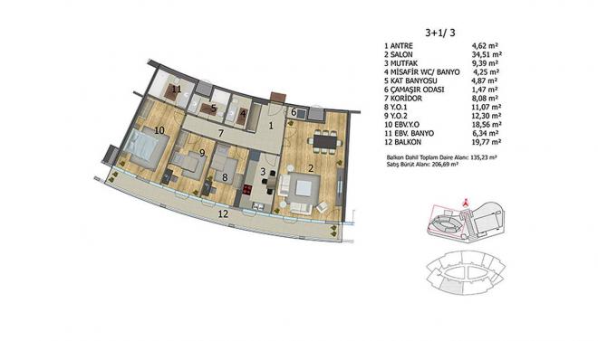 Квартира 4+1 с видом на море в Стамбуле