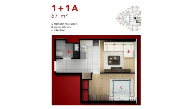 Квартира 1+1 с видом на море в Стамбуле