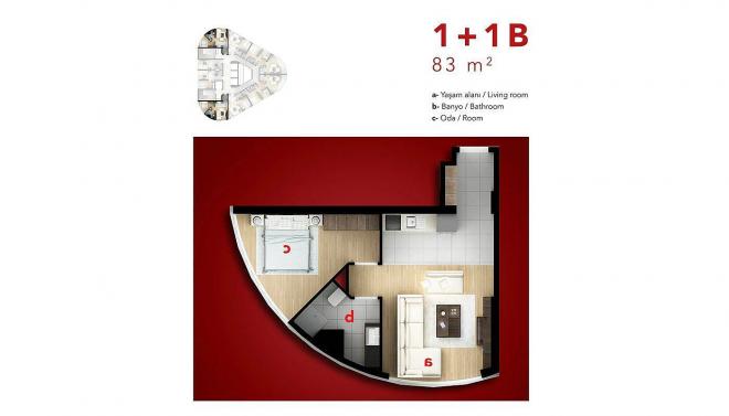 Квартира 1+1 с видом на море в Стамбуле