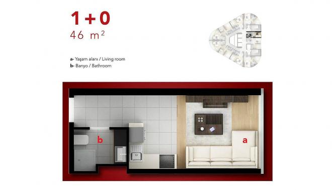Квартира 1+1 с видом на море в Стамбуле
