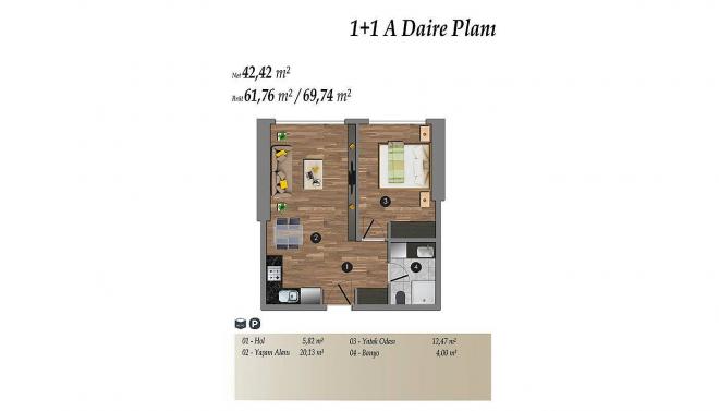 Квартира 1+1 с видом на море в Стамбуле