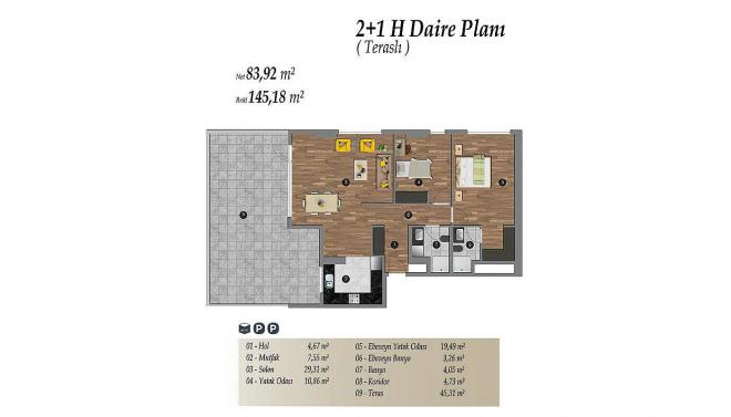 Квартира 2+1 с видом на море в Стамбуле