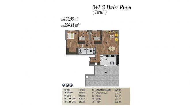 Квартира 2+1 с видом на море в Стамбуле