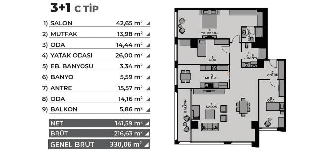 Квартира 2+1 с видом на море в Стамбуле