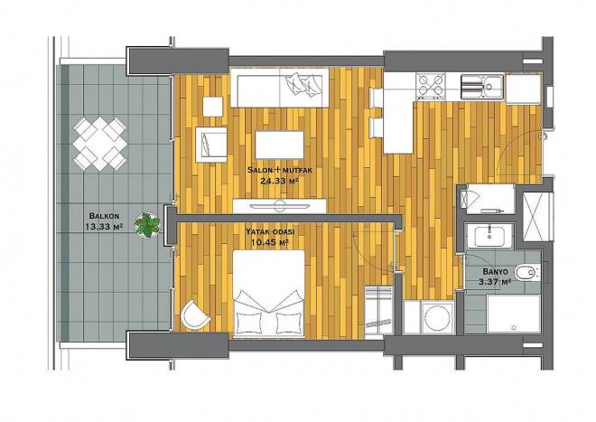 Квартира 1+1 с видом на море в Стамбуле