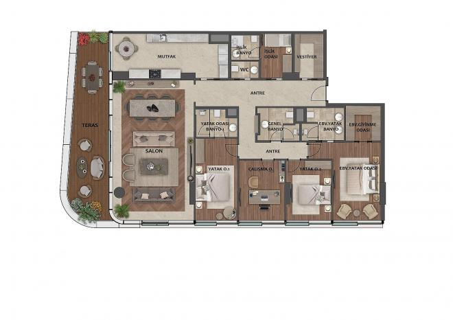 Квартира 3+1 с видом на море в Стамбуле