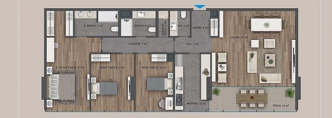 Квартира 2+1 с видом на море в Стамбуле