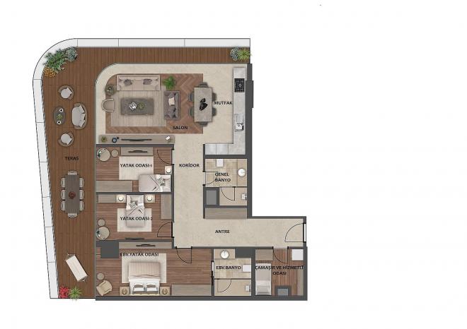 Квартира 2+1 с видом на море в Стамбуле