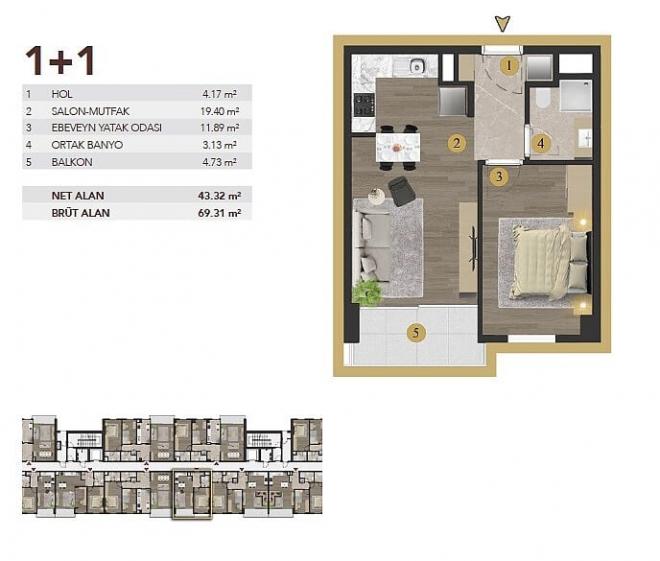 Квартира 1+1 в Стамбуле