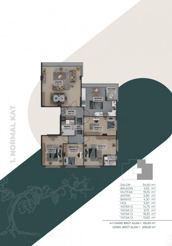 Квартира 4+1 с видом на море в Стамбуле