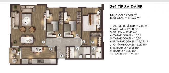Квартира 3+1 в Стамбуле