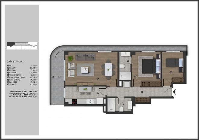 Квартира 1+1 в Стамбуле
