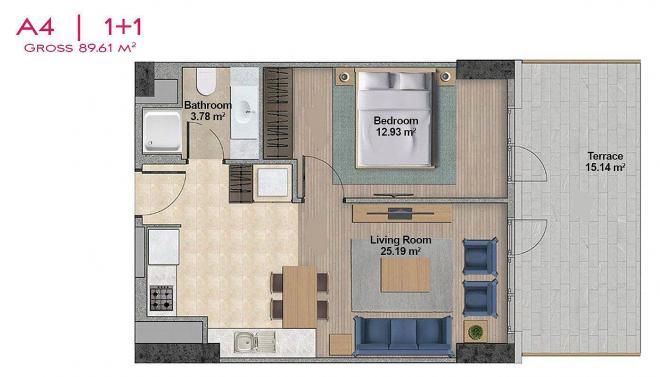 Квартира 1+1 с видом на море в Стамбуле