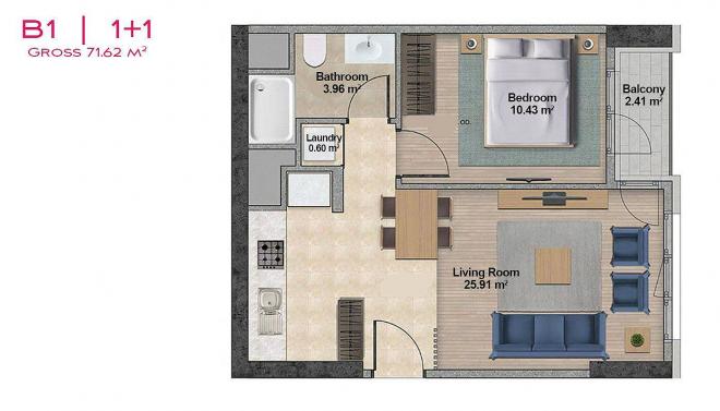 Квартира 1+1 с видом на море в Стамбуле