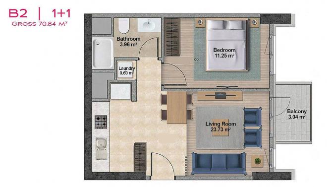 Квартира 1+1 с видом на море в Стамбуле