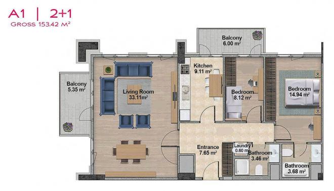 Квартира 1+1 с видом на море в Стамбуле