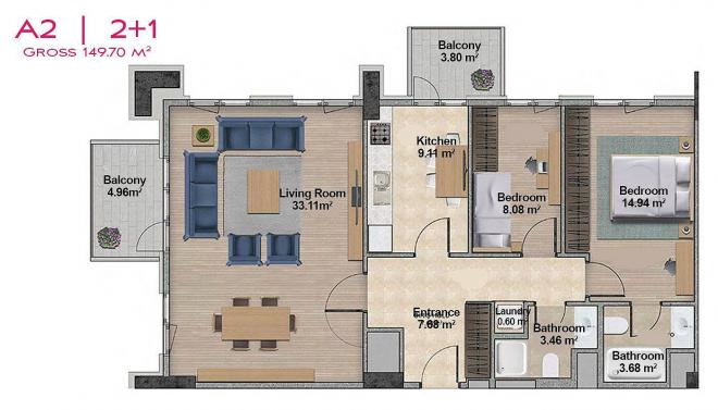 Квартира 1+1 с видом на море в Стамбуле