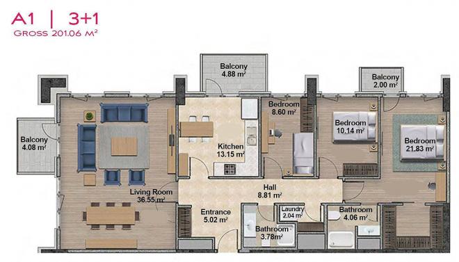 Квартира 2+1 с видом на море в Стамбуле