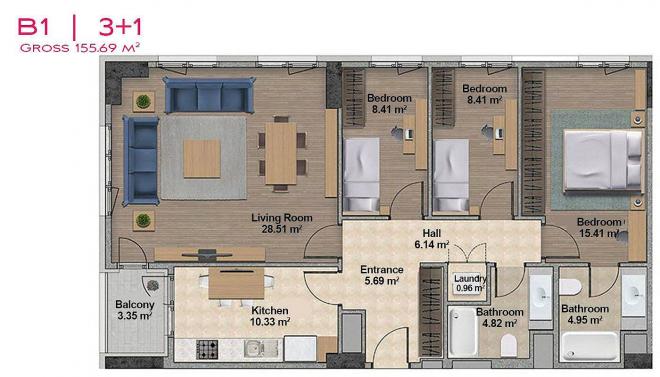 Квартира 2+1 с видом на море в Стамбуле