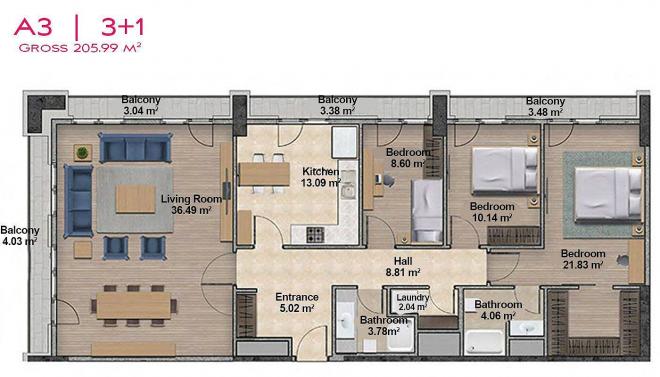 Квартира 2+1 с видом на море в Стамбуле