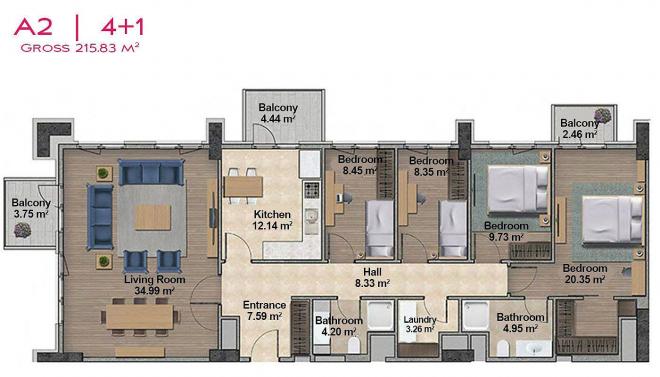 Квартира 3+1 с видом на море в Стамбуле