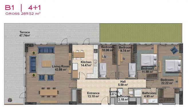 Квартира 4+1 с видом на море в Стамбуле
