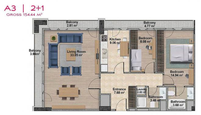 Квартира 4+1 с видом на море в Стамбуле