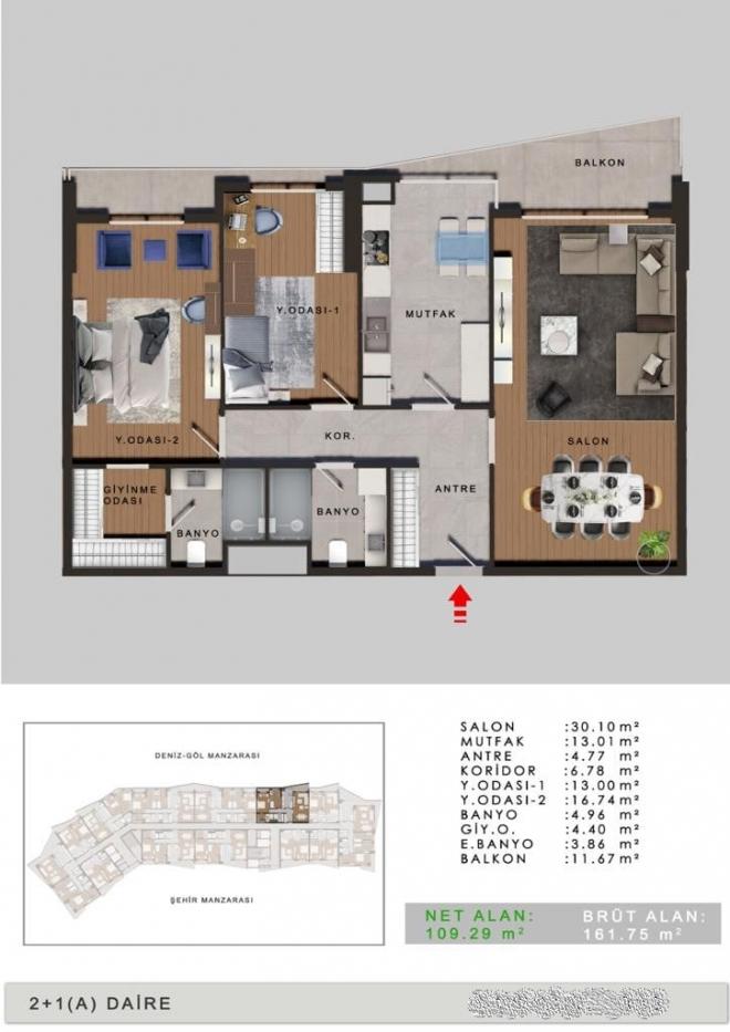 Квартира 1+1 с видом на море в Стамбуле