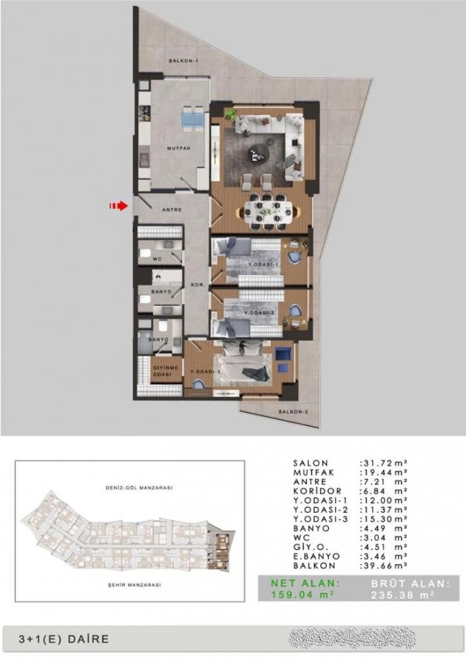 Квартира 1+1 с видом на море в Стамбуле