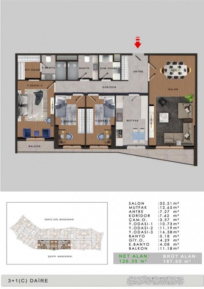 Квартира 2+1 с видом на море в Стамбуле