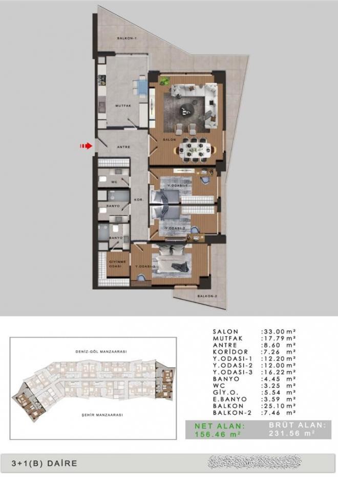 Квартира 3+1 с видом на море в Стамбуле