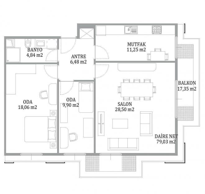 Квартира 2+1 с видом на море в Стамбуле