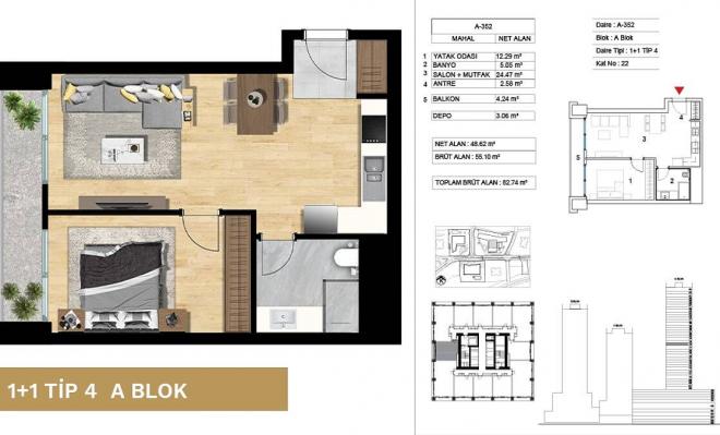 Квартира 2+1 с видом на море в Стамбуле